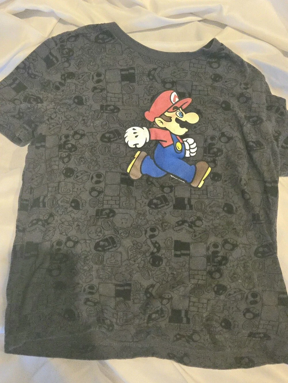 Old Navy Boy's Gray Kids Super Mario Tee with Red, Blue Subtle Game Patterns 8